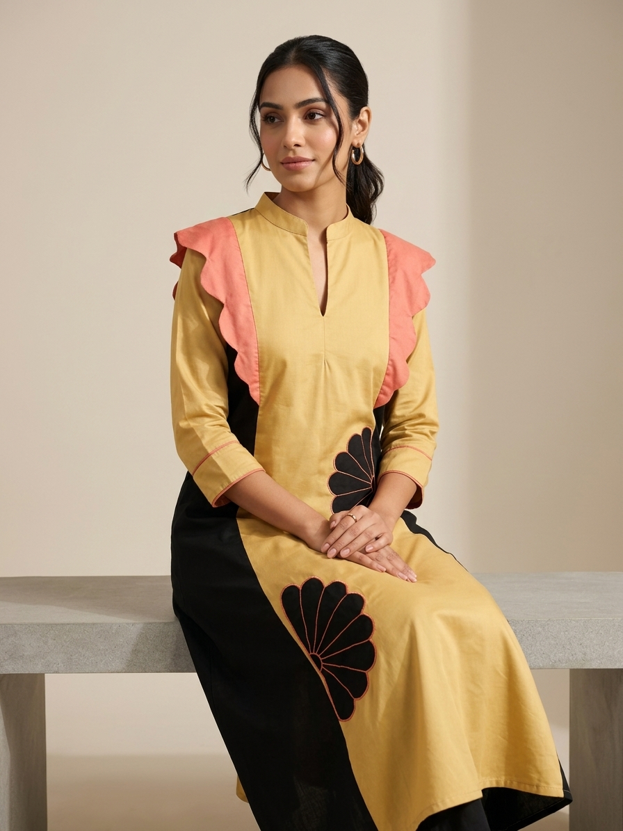 Golden Bloom Colour Block Kurta 1