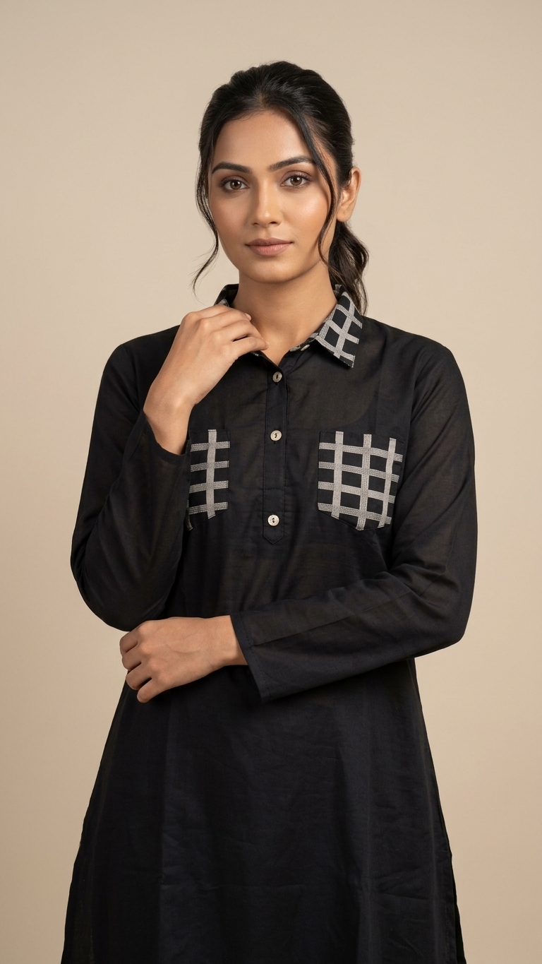 Ebony Grid Collared Tunic