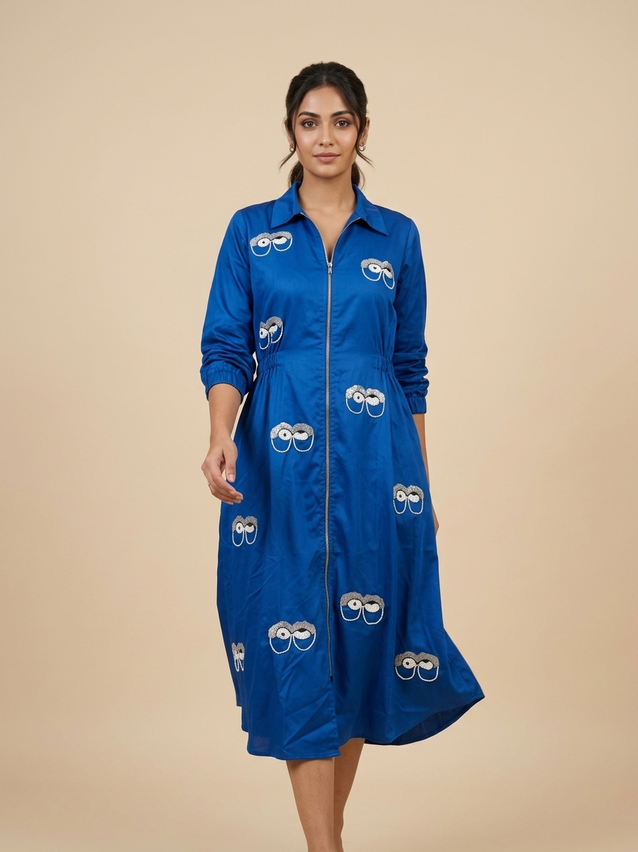 Whimsical Gaze Royal Blue Shirtdress 1