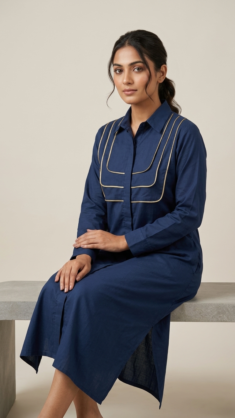 Azure Goldline Collared Tunic